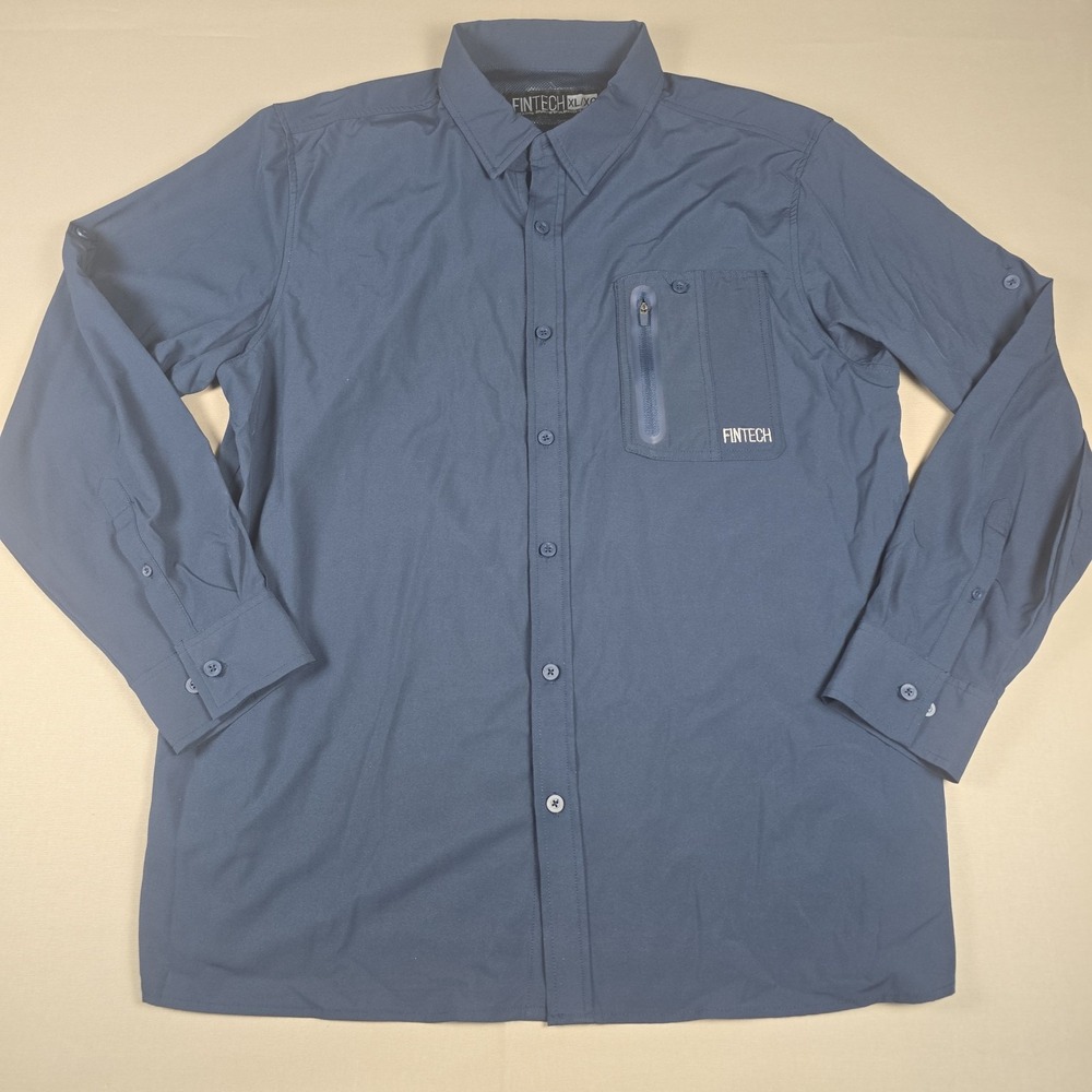 Fintech Deep Sea Long Sleeve UV Fishing Shirt Size XL Dress Blue